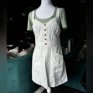 Two pieces!!! Off white skirt overalls w/ sage ribbed tee